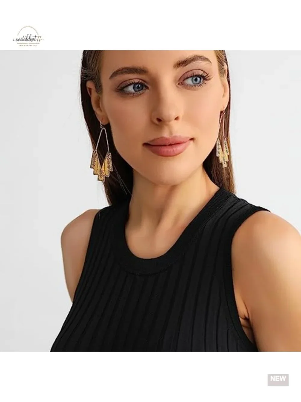 Gold Geometric Dangle Drop Earrings Boho Ethnic Vintage Fan Shape Statement
